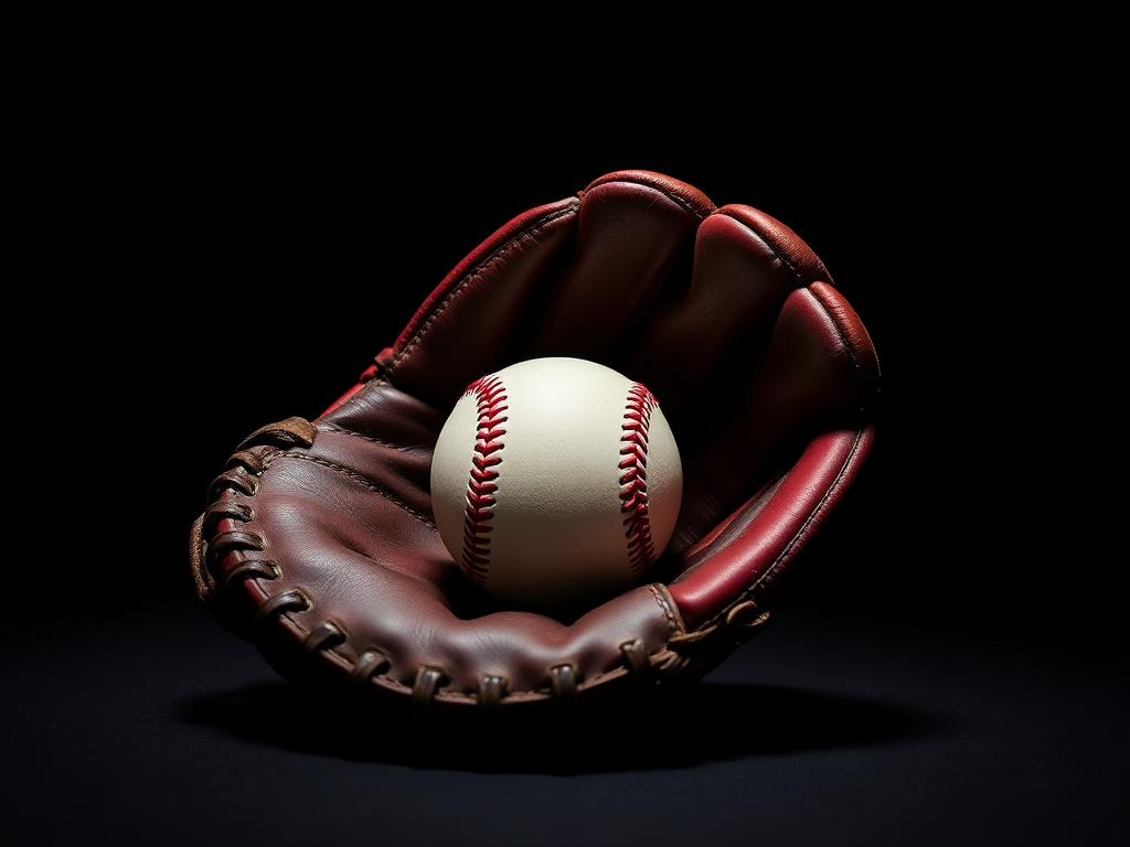 Baseball resting in a worn leather glove